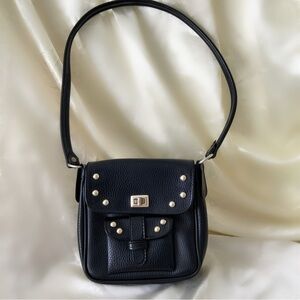 Vintage 80s black leather silver rivet purse shoulder bag